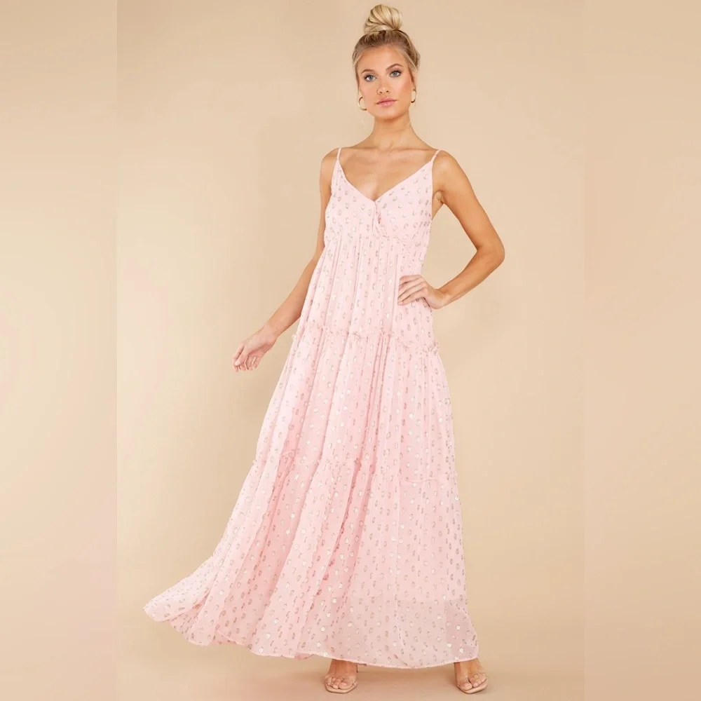 Red Dress Pink And Gold Print Maxi Dress Women’s Small - Picture 1 of 9